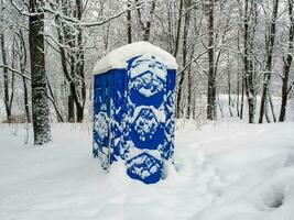 Eco-friendly bio toilet in nature. Outdoor chemical toilet in the winter park. photo