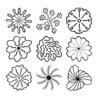 Sketch doodle outline flowers. Hand drawn drawing of plant buds during flowering. Petal silhouettes. Isolated vector. vector
