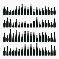 Shape of silhouettes of glass bottles for alcohol, wine, whiskey, vodka, brandy, cognac, beer, kvass, champagne, liqueur vector