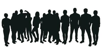 Crowd silhouette outline, group of people. Youth, students, business, workers, fans, team, crowded street vector