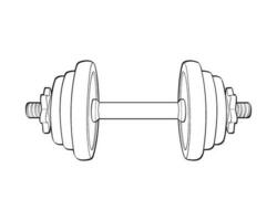 Heavy sport dumbbell for gymnastics, outline sketch vector isolated with white background.