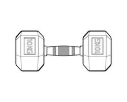 Heavy sport dumbbell for gymnastics, outline sketch vector isolated with white background.