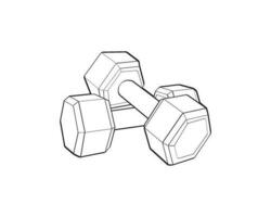 Heavy sport dumbbell for gymnastics, outline sketch vector isolated with white background.