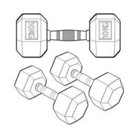 Set of Heavy sport dumbbell for gymnastics, outline sketch vector isolated with white background.