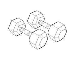 Heavy sport dumbbell for gymnastics, outline sketch vector isolated with white background.