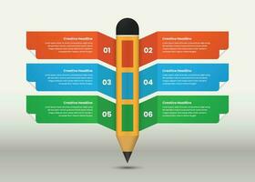 Modern steps infographic template design with pencil and wings vector