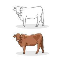 cow vector for colored book isolated on white template design