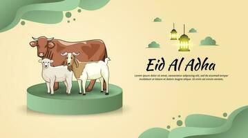 contento eid Alabama adha bandera modelo diseño con vaca oveja y cabra vector diseño