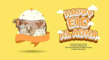 Happy eid al adha banner template design with cow sheep and goat vector design