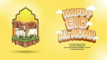 Happy eid al adha banner template design with cow sheep and goat vector design