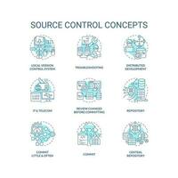 Source control turquoise concept icons set. Tracking and managing changes to code idea thin line color illustrations. Isolated symbols. Editable stroke vector