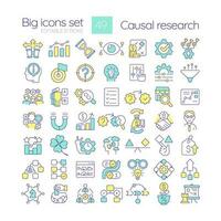 Causal research RGB color icons set. Marketing strategy of business development. Commercial prediction. Isolated vector illustrations. Simple filled line drawings collection. Editable stroke