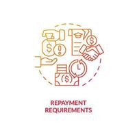 Repayment requirements red gradient concept icon. Tuition assistance. Pay back. Income tax. Tuition reimbursement. Student aid abstract idea thin line illustration. Isolated outline drawing vector