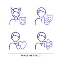 Personal traits pixel perfect gradient linear vector icons set. Caregiver and creator. Psychoanalytic theory. Thin line contour symbol designs bundle. Isolated outline illustrations collection
