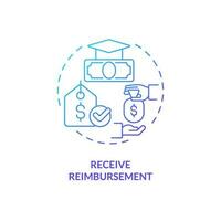 Receive reimbursement blue gradient concept icon. Employee benefit. College tuition. Paying education. Tuition fee. Financial aid abstract idea thin line illustration. Isolated outline drawing vector