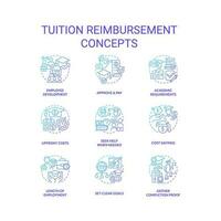 Tuition reimbursement blue gradient concept icons set. Employee benefit. Financial assistance. Tuition money. Student loan. Education assistance idea thin line color illustrations. Isolated symbols vector