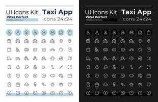 Taxi service pixel perfect linear ui icons set for dark, light mode. Outline isolated user interface elements for night, day themes. Editable stroke vector