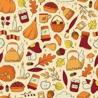 Autumn seamless pattern with doodles for wallpaper, backgrounds, prints, textile, scrapbooking, packaging, wrapping paper, etc. EPS 10 vector