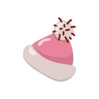 Vector image of cute pink hat with pompom.  Isolated clipart, in pastel colors, on a white background.