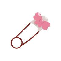 Vector single image of sewing pin  in color in a hand drawn style. With a pink bow. Isolated on a white background.