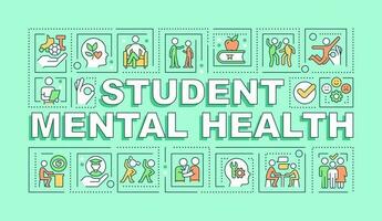 Student mental health word concepts mint banner. Healthy nutrition. Infographics with editable icons on color background. Isolated typography. Vector illustration with text