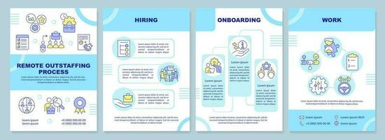 Remote outstaffing process blue brochure template. Onboarding. Leaflet design with linear icons. Editable 4 vector layouts for presentation, annual reports