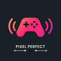 Gamepad pink solid gradient desktop icon on black. Game streaming. Wireless controller. Online gamer. Pixel perfect, outline 4px. Glyph pictogram for dark mode. Isolated vector image