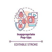 Inappropriate pop-ups concept icon. Spam advertisements. Hacking attack. Malware abstract idea thin line illustration. Isolated outline drawing. Editable stroke vector