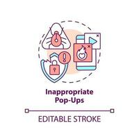 Inappropriate pop-ups concept icon. Spam advertisements. Hacking attack. Malware abstract idea thin line illustration. Isolated outline drawing. Editable stroke vector