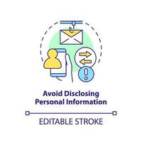 Avoid disclosing personal information concept icon. Prevent leaked data. Hack attack abstract idea thin line illustration. Isolated outline drawing. Editable stroke vector