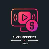 Streaming subscription plans pink solid gradient desktop icon on black. Premium content. Ad-free viewing. Pixel perfect 128x128, outline 4px. Glyph pictogram for dark mode. Isolated vector image