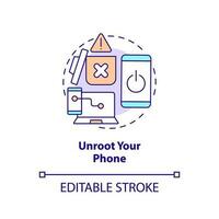 Unroot your phone concept icon. Factory reset. Smartphone safety. Remove hacker abstract idea thin line illustration. Isolated outline drawing. Editable stroke vector