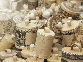 Birch bark products, folk crafts. Russia. photo