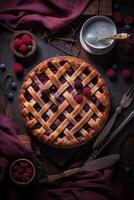 Summer pie with berries. Illustration AI Generative photo