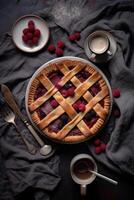 Summer pie with berries. Illustration AI Generative photo