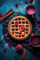 Summer pie with berries. Illustration AI Generative photo