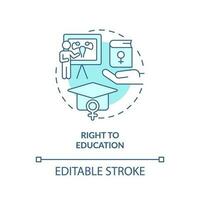 Right to education turquoise concept icon. Sexual health. Interpersonal relationship. Pro choice. Social justice abstract idea thin line illustration. Isolated outline drawing. Editable stroke vector