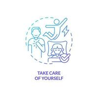 Take care of yourself blue gradient concept icon. Healthy lifestyle. Self care. Treat yourself. Reduce stress. Mental health abstract idea thin line illustration. Isolated outline drawing vector