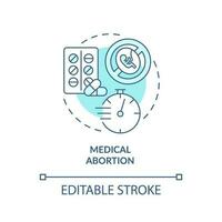 Medical abortion turquoise concept icon. Health service. Non invasive. Unwanted pregnancy. Reproductive justice abstract idea thin line illustration. Isolated outline drawing. Editable stroke vector