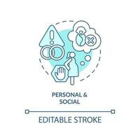 Personal and social turquoise concept icon. Voluntary childlessness. Personal choice. Birth control. Child free abstract idea thin line illustration. Isolated outline drawing. Editable stroke vector