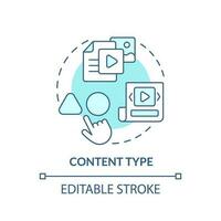 Content type turquoise concept icon. Blog post. Marketing campaign. Target audience. Internet communication abstract idea thin line illustration. Isolated outline drawing. Editable stroke vector