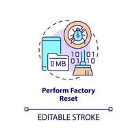 Perform factory reset concept icon. Erase content. Delete data. Remove hacker abstract idea thin line illustration. Isolated outline drawing. Editable stroke vector