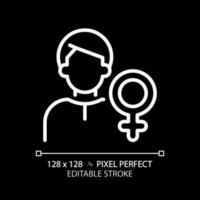 Animus pixel perfect white linear icon for dark theme. Image of man. Male qualities in woman. Psychoanalytic theory. Thin line illustration. Isolated symbol for night mode. Editable stroke vector