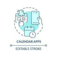 Calendar apps turquoise concept icon. Time management. Team work. Content calendar. Increase productivity. Task manager abstract idea thin line illustration. Isolated outline drawing. Editable stroke vector