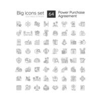 Power purchase agreement linear icons set. Alternative energy generation. Electricity supply. Customizable thin line symbols. Isolated vector outline illustrations. Editable stroke