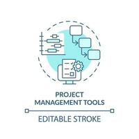 Project management tools turquoise concept icon. Team collaboration. Improve communication. Task planning abstract idea thin line illustration. Isolated outline drawing. Editable stroke vector