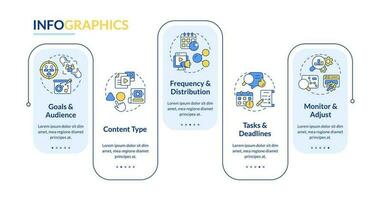 Create editorial calendar rectangle infographic template. Social media. Data visualization with 5 steps. Editable timeline info chart. Workflow layout with line icons vector