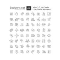 Low-code solutions linear icons set. No code tools. Web 3.0. Application development platform. Customizable thin line symbols. Isolated vector outline illustrations. Editable stroke