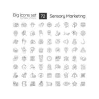 Sensory marketing linear icons set. Appeal to five senses. Business target audience. Product promotion. Customizable thin line symbols. Isolated vector outline illustrations. Editable stroke