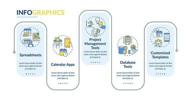 Editorial calendar tools rectangle infographic template. Content plan. Data visualization with 5 steps. Editable timeline info chart. Workflow layout with line icons vector